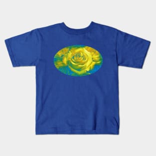 yellow roses with blue glitter romantic flowers gifts for girls and women Kids T-Shirt